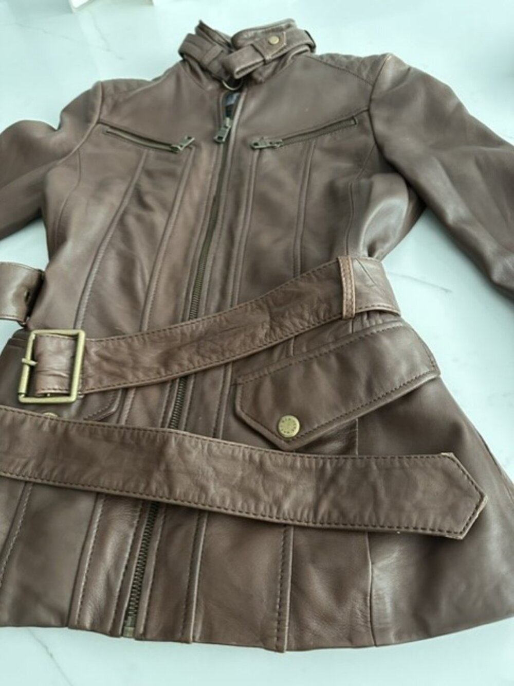 Andrew Marc Leather Jacket with Belt - Picture 5 of 7